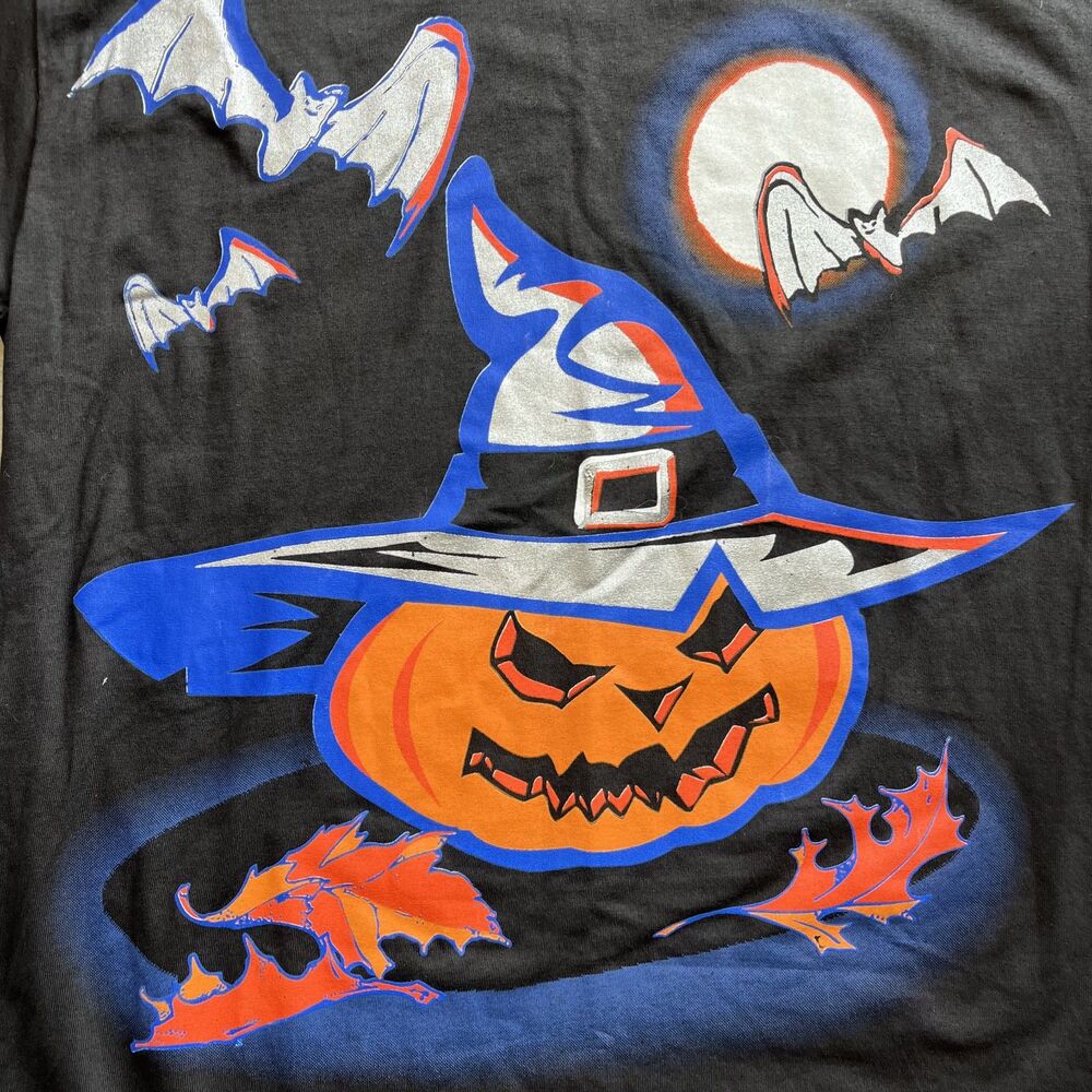 Vtg Happy Halloween Freeze T-Shirt Witch Pumpkin Bat Spooky Single Stitch Tee L - Picture 7 of 8